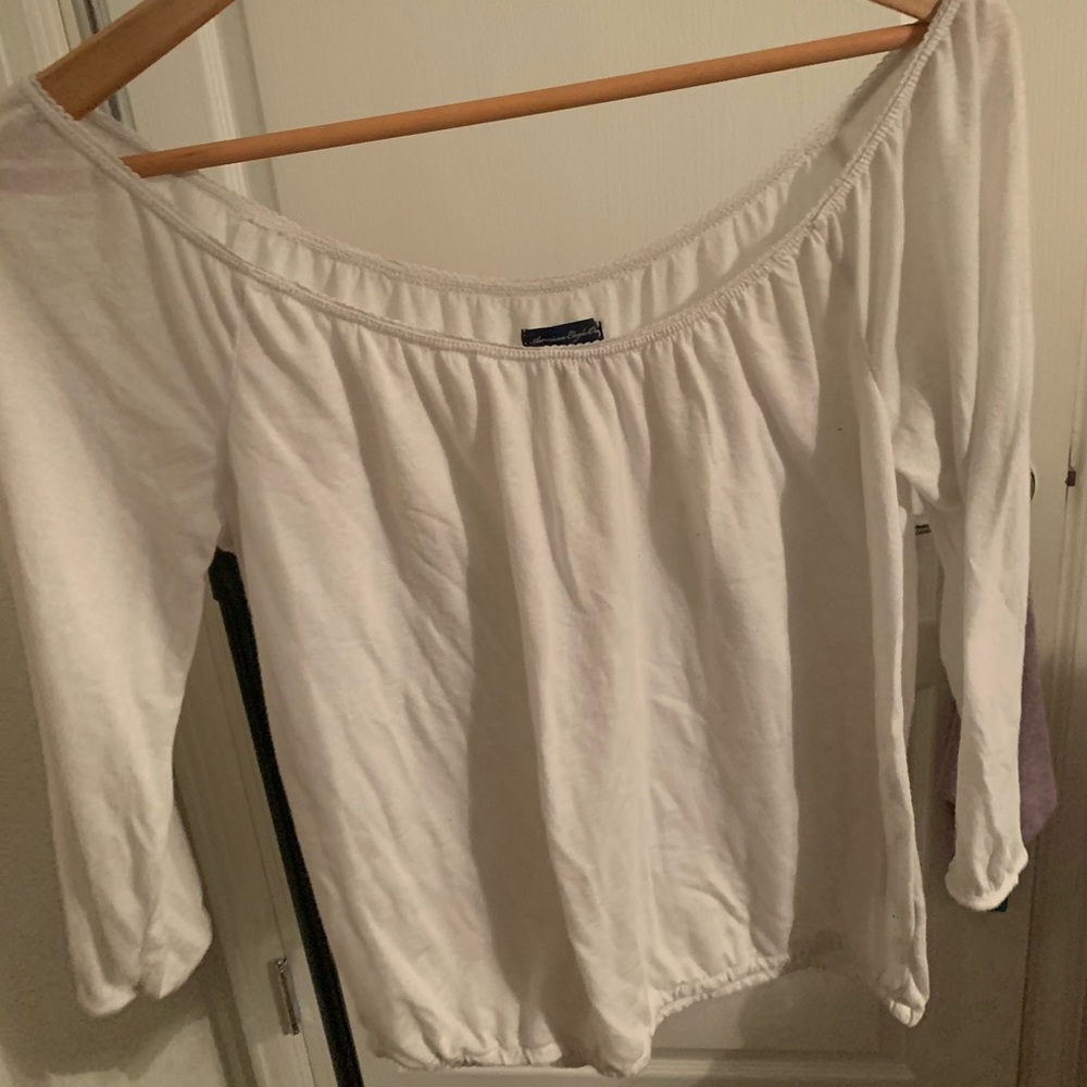 AMERICAN EAGLE OFF THE SHOULDER WHITE LONG SLEEVE